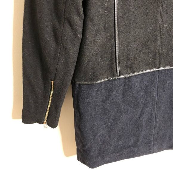 See You Soon Black/Navy Wool Blend Fur Collar Mid-Length Coat New - Picture 8 of 15